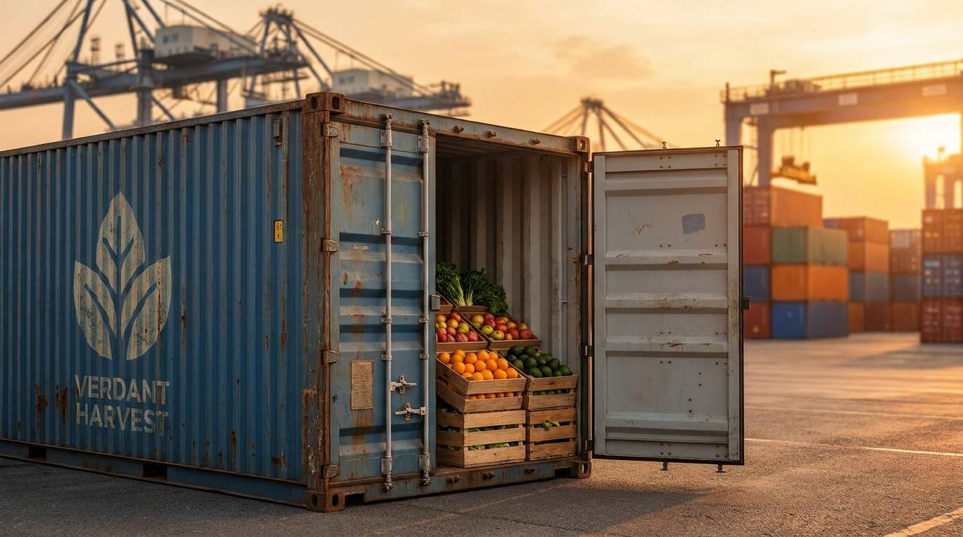 Produce container at the port
