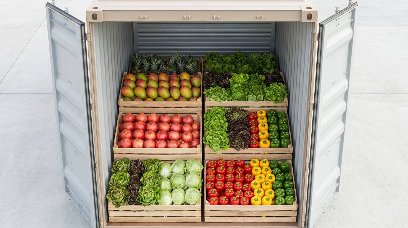 Refrigerated container loaded with fresh produce