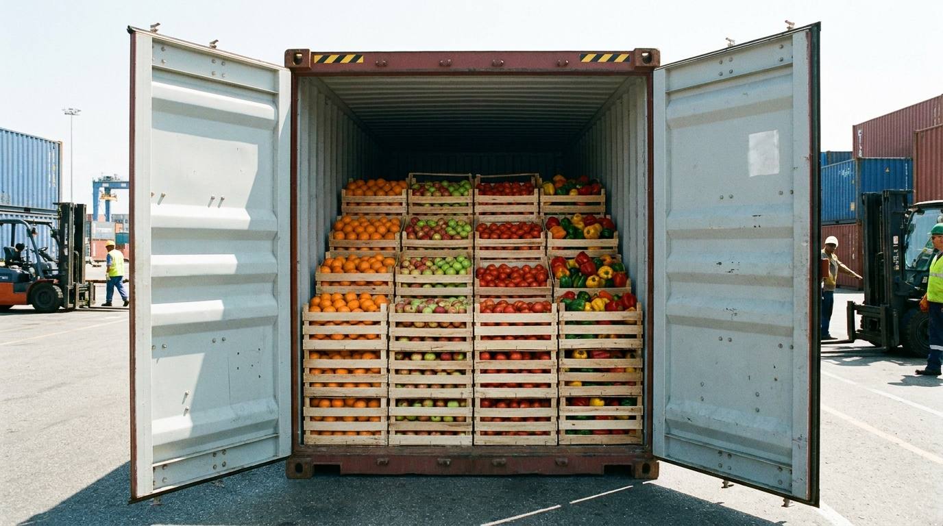 Container of produce arriving at port
