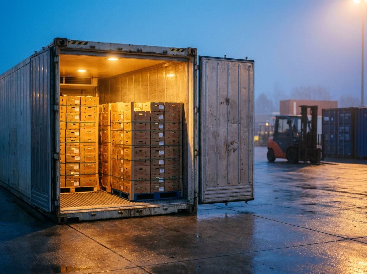 Refrigerated container loaded at dusk